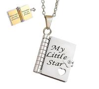 HOZZAVOX My Little Star & My Incredible Daughter Book Necklaces, Openable Multi-Layered Engraved Pendant, Personalized Book Necklace Gift for Daughter(Sliver)