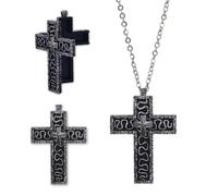 HOZZAVOX Squid Game Inspired Cross Necklace - 3D Metal Design With Hidden Compartment | Antique Character Ten Pendant | Handmade Jewelry For Fans | Fashionable Accessory(Black)