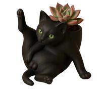 HOZZAVOX Whimsical Grooming Cat Resin Planter - Cute Kitty Succulent Pot for Indoor/Outdoor Decor, distinctive Gift for Cat Lovers(Black)