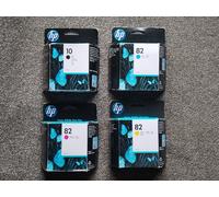 HP 10 BLACK & 82 CYAN MAGENTA YELLOW, 69ml INK CARTRIDGES SET. DATES 2023, NEW