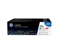 HP 125A 3-pack Cyan/Magenta/Yellow Original LaserJet Toner Cartridges. Colour toner page yield: 1400 pages Printing colours: Cyan Magenta Yellow Quantity per pack: 3 pc(s)