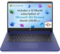 HP 14" HD Laptop PC 14s-fq0023na, AMD 3020e, 4GB RAM, 64GB SSD, Windows 11 in S Mode, with Microsoft 365 Personal 12 months included - Blue