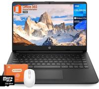 HP 14 inch Laptop Student Business, Intel Celeron CPU, 16GB RAM, 384GB Storage(128GB eMMC+256GB MSD), 1 Year Microsoft 365, Intel UHD Graphics, Portable and Lightweight, Windows 11 Pro, w/Design Mouse