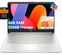 HP 14 Laptop (14" HD, Intel Celeron N4120, 4GB RAM, 256GB Storage (128GB eMMC + 128GB SD Card)) School & Business, 11-Hour Battery Life, 1-Year Office 365, Win 11 Home S w/AI Copilot, Silver
