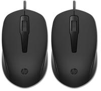HP 150 Wired Mouse | USB Type-A | Multi-Surface Technology | 1600 DPI Optical Sensor | 3 buttons and scroll | Ambidextrous | Ergonomic | Black (Pack of 2)