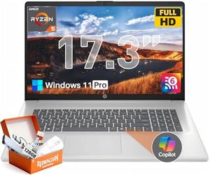 HP 17 inch Laptop, 17.3" FHD Anti-Glare IPS Display, AMD Ryzen 5 7430U, 16 GB RAM, 1 TB SSD, Windows 11 Pro, Wi-Fi 6, HD Camera, Copilot AI, Fast Charge, for Business Students, w/Accessories