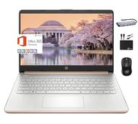 HP 2024 Premium 14" Micro-Edge Portable Laptop Student Business, Intel Quad-Core N4120, 8GB RAM, 256GB (128GB eMMC+ 128GB Card), WiFi, Windows 11S + 1 Year Office 365, MarxsolAccessory Rose Gold