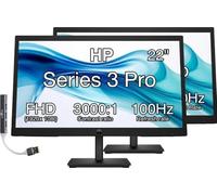 HP 22" FHD IPS Monitor with 5ms Response Time, Anti Glare, Flicker Free, VESA Mount (100 x 100mm), Displayport, HDMI & Dockztorm USB Port Expander, Black/Silver Color 2 Pack