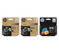 HP 2x 308e High Capacity Black & 1x 308 Colour Ink Cartridge Envy 6122e 6532e 6520e 6132e 6530e 6120e 6110e 6558e 6110e 6130e All-in-One Printers
