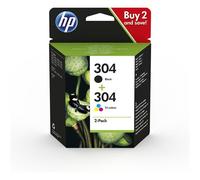 HP 304 2-pack Black/Tri-color Original Ink Cartridges Standard Yield Black Cyan Magenta Yellow Pigment-based ink Dye-based ink 4 ml 2 ml
