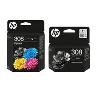 HP 308 2-Pack Black/Tri-color Original Multipack & 308 Black Ink Cartridge Combo - Works for HP ENVY 6120e 6122e 6130e 6520e 6530e