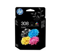 HP 308 Black/Tri-Color Original Ink Cartridge Combo 2-Pack (6L6S6UE) - Works Envy 6110, 6120, 6130, 6520, 6530 series