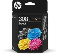 HP 308, Black/Tri-Colour Original Ink Cartridges (6L6S6UE), Pack of 2