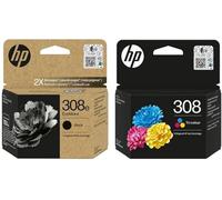 HP 308e (EvoMore) Black & 308 Standard Colour Ink Cartridges - 7FP22UE / 7FP20UE - Recycling Pack Included