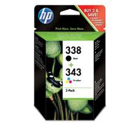 HP SD449EE 338/343 Original Ink Cartridges, Black and Tri-color, Multipack