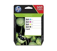 HP 364 4-Pack Black/Cyan/Magenta/Yellow Original Ink Cartridges, Black, Cyan, Magenta,Yellow Multipack, 4 pcs