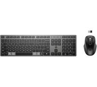 HP 725 - Keyboard and Mouse Set - Multifunctional, Rechargeable, Powered with Super Capacitor - Full Size - Wireless - Bluetooth, 2.4 GHz - German - Nightcase Black - Smart Buy