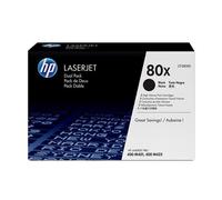 HP 80X 2-pack High Yield Black Original LaserJet Toner Cartridges. Black toner page yield: 13800 pages Printing colours: Black Quantity per pack: 2 pc(s)