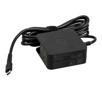 HP 45W USB Type-C AC adapter designed for HP notebooks with 5V/12V/15V DC output and wall-mount capability.