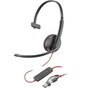 Poly Blackwire 3210 Monaural USB-C Headset +USB-C/A Adapter