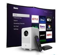 HP CC200 Projector Bundle with 84" Screen and Roku Express, 1920x1080 Short-Throw Full HD 1080p LCD Projector
