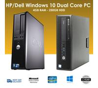 HP/Dell Windows 10 Dual Core Desktop Tower - 4GB RAM - 250GB HDD Wifi Dongle