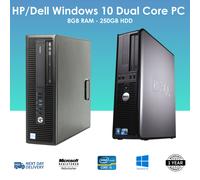 HP/Dell Windows 10 Dual Core Desktop Tower - 8GB RAM - 250GB HDD Wifi Dongle