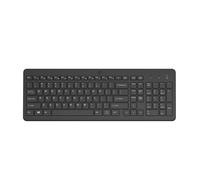 HP Full-sized wireless keyboard with low-profile keys 104 standard keys 2.4 GHz connection and up to 16 months battery life.