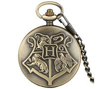 HP Pocket Watch Bronze Hogwarts School of Witchcraft Wizardry Quartz Pocket Watch with Chain for Men Women Children Xmas Gift