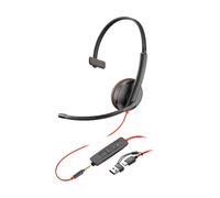 Poly Blackwire 3215 USB-C/A + Jack Headset with HD audio and acoustic protection, offering total flexibility thanks to its triple connectivity.