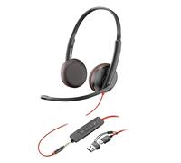 HP Poly Blackwire 3225 Wired Headset - Hi-Fi Stereo Sound - Noise-Canceling Mic - Connect to PC via USB-C to USB-A Adapter or 3.5mm Jack - Over-Ear Design - Works With Top Virtual Meeting Platforms