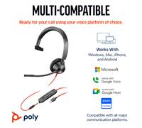 HP Poly Blackwire 3315 Monaural USB-C Headset +3.5mm Plug +USB-C/A Ada