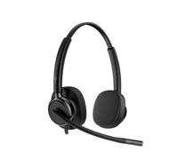 HP Poly Mission 425 USBCA Duo USB stereo headset with a USB-C connection and a USB-A adapter, featuring a noise-cancelling microphone and