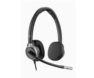 HP Poly Mission 625 USB-C Duo USB-C stereo headset (USB-A adapter included) with 2 AI noise-cancelling microphones, super wideband audio and faux