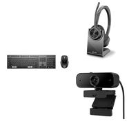 HP Premium Home Office Bundle, 720 Rechargeable Keyboard and Mouse, Poly Voyager 4320 UC Headset, Charge Stand and 430 FHD Webcam