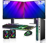 HP RGB G4 Mini-PC - Intel Core i5 - 8th Generation up to 3.50 GHz | 32 GB DDR4 RAM | 1 TB NVMe SSD | New 24" Dual FHD Monitors | Windows 11 Pro | RGB Keyboard and Mouse Set