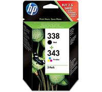 HP SD449EE 338/343 Original Ink Cartridges, Black and Tri-Colour, Multipack