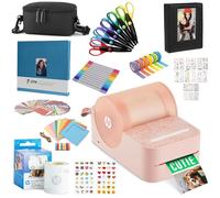 HP Sprocket Panorama Instant Portable Color Label & Photo Printer (Pink) Craft Bundle with case, Zink roll, photo album, markers, scissors, tape, stickers and frames