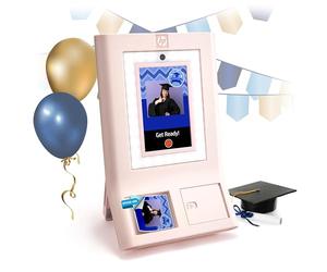HP Sprocket Photo Booth Machine Instant Color Photo Printer, 10.1" (25.6 cm) Touchscreen, Ring Light, Custom Frames, 3x4 (7.6x10.1 cm) Photobooth Zink Paper, Share via QR Code,Mobile Notify App, Pink