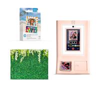 HP Sprocket Photo Booth Machine Instant Color Photo Printer (Pink) + Zink Paper (100 Sheets) + Leaves Photo Backdrop (1)
