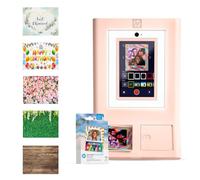 HP Sprocket Photo Booth Machine Instant Color Photo Printer (Pink) + Zink Paper (100 Sheets) + Photo Backdrops (5)