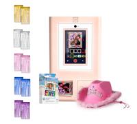HP Sprocket Photo Booth Machine Instant Color Photo Printer (Pink) + Zink Paper (100 Sheets) + Pink Hat (1)+ Foil Curtain Backdrop (10)