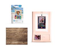 HP Sprocket Photo Booth Machine Instant Color Photo Printer (Pink) + Zink Paper (100 Sheets) + Vintage Wooden Wall Backdrop (1)