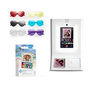 HP Sprocket Photo Booth Machine Instant Color Photo Printer (White) + Zink Paper (100 Sheets) + Glasses (6)