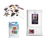 HP Sprocket Photo Booth Machine Instant Color Photo Printer (White) + Zink Paper (100 Sheets) + Hollywood Props (1)