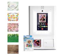 HP Sprocket Photo Booth Machine Instant Color Photo Printer (White) + Zink Paper (100 Sheets) + Photo Backdrops (5)