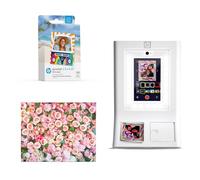 HP Sprocket Photo Booth Machine Instant Color Photo Printer (White) + Zink Paper (100 Sheets) + Roses Photo Backdrop (1)