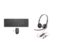 HP Work From Home Bundle - HP 230 Wireless Mouse & Keyboard Combo Black & Poly Blackwire 3220 Wired Headset - Noise Cancelling Mic - Works w/Teams, Zoom