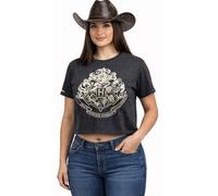 HP106LHW Licensed Harry Potter Hogwarts Ladies/Girls Charcoal Crop T-Shirt (L)