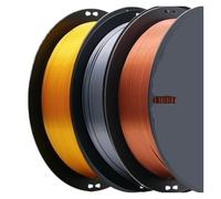 HP3DF 3 Rolls (3kgs) Silk 3D Printer Filament, 1.75mm +/- 0.02mm, Smooth Silky Shiny Surface, Fit for FDM Printers(1Gold1Sliver1Copper)